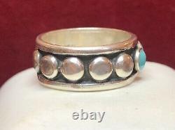 Vintage Estate Sterling Silver Turquoise Ring Band Signed Made In Mexico