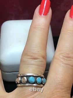 Vintage Estate Sterling Silver Turquoise Ring Band Signed Made In Mexico