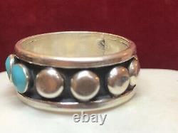 Vintage Estate Sterling Silver Turquoise Ring Band Signed Made In Mexico