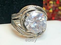 Vintage Estate Sterling Silver White Quartz Ring Made In Israel 6.5 Carats