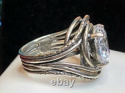 Vintage Estate Sterling Silver White Quartz Ring Made In Israel 6.5 Carats