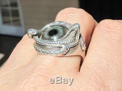 Vintage Genuine Glass Eyeball Ring, Egyptian Revival Snakes, Well Made sz 9-1/2