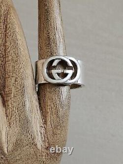 Vintage Gucci Made In Italy Sterling Silver 10mm Wide Ring Band Sz 7.75 925 Rare