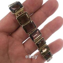 Vintage HAND MADE Sterling Silver and 100cts of Smoky Quartz Bracelet 7.75 inch