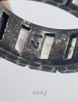 Vintage Hammered Sterling Silver Hand Made Moonstone Baguette Eternity Ring 6.5