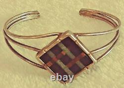 Vintage Hand-Made Checkerboard Sterling Silver Jade/Onyx/Tiger Eye Cuff Bracelet