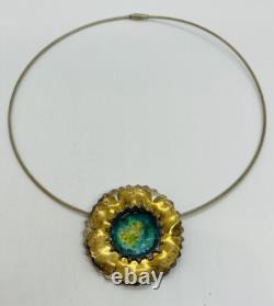 Vintage Hand Made Sterling Silver Blue Green Enamel Necklace