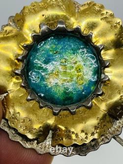 Vintage Hand Made Sterling Silver Blue Green Enamel Necklace