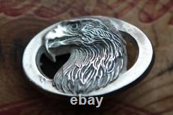 Vintage Hand Made Sterling Silver Cast Eagle Head Western Belt Buckle