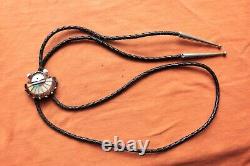 Vintage Hand Made Sterling Silver Chief Zuni Turquoise Coral Bolo Tie