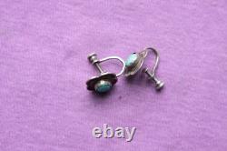 Vintage Hand Made Sterling Silver Flower Turquoise Earrings