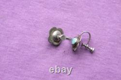 Vintage Hand Made Sterling Silver Flower Turquoise Earrings
