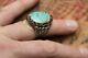 Vintage Hand Made Sterling Silver Large Turquoise Men's Ring 19.3 g Size 9.75
