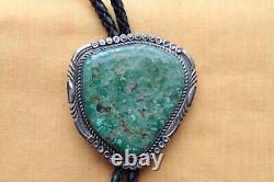 Vintage Hand Made Sterling Silver Native American Huge Turquoise Bolo Tie