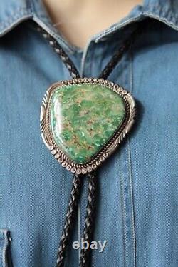 Vintage Hand Made Sterling Silver Native American Huge Turquoise Bolo Tie