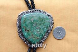 Vintage Hand Made Sterling Silver Native American Huge Turquoise Bolo Tie