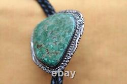 Vintage Hand Made Sterling Silver Native American Huge Turquoise Bolo Tie