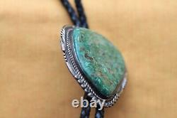 Vintage Hand Made Sterling Silver Native American Huge Turquoise Bolo Tie