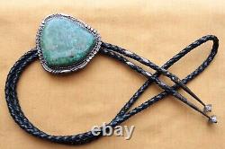 Vintage Hand Made Sterling Silver Native American Huge Turquoise Bolo Tie