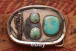 Vintage Hand Made Sterling Silver Native American Style Turquoise Belt Buckle