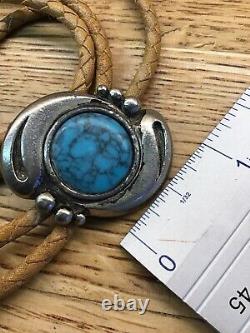 Vintage Hand Made Sterling Silver Native American Turquoise Bolo Tie F2