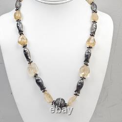 Vintage Hand Made Sterling Silver Nepalese Citrine Necklace Silver Fish Beads