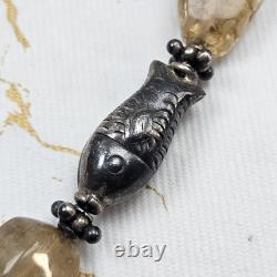 Vintage Hand Made Sterling Silver Nepalese Citrine Necklace Silver Fish Beads