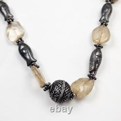 Vintage Hand Made Sterling Silver Nepalese Citrine Necklace Silver Fish Beads