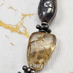 Vintage Hand Made Sterling Silver Nepalese Citrine Necklace Silver Fish Beads