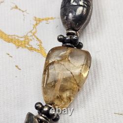 Vintage Hand Made Sterling Silver Nepalese Citrine Necklace Silver Fish Beads