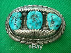 Vintage Hand Made Sterling Silver & Turquoise Belt Buckle