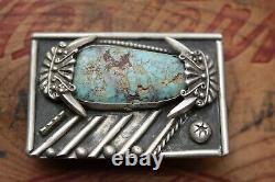 Vintage Hand Made Sterling Silver Turquoise Belt Buckle