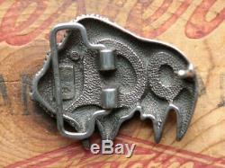 Vintage Hand Made Sterling Silver Turquoise Buffalo Western Belt Buckle