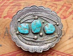 Vintage Hand Made Sterling Silver Turquoise Native American Belt Buckle