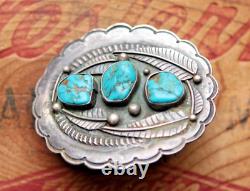 Vintage Hand Made Sterling Silver Turquoise Native American Belt Buckle