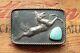 Vintage Hand Made Sterling Silver Turquoise Native American Horse Belt Buckle