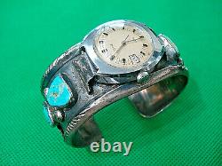 Vintage Hand Made Sterling Silver Turquoise Watch Cuff Bracelet