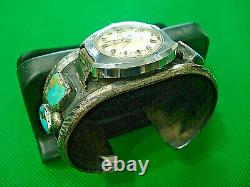 Vintage Hand Made Sterling Silver Turquoise Watch Cuff Bracelet