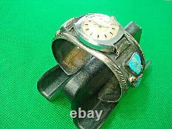 Vintage Hand Made Sterling Silver Turquoise Watch Cuff Bracelet