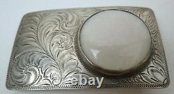 Vintage Hand Made Sterling Silver Western Belt Buckle with Opal Stone 55.5 grams