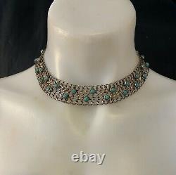 Vintage Hand Made in Mexico Sterling Silver Turquoise necklace chocker 1960th