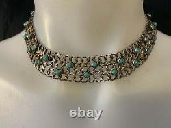 Vintage Hand Made in Mexico Sterling Silver Turquoise necklace chocker 1960th