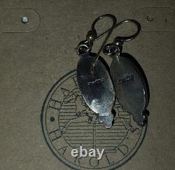 Vintage Harold Smith Navajo Made Sterling Silver With Onyx Gem Dangle Earrings