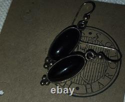 Vintage Harold Smith Navajo Made Sterling Silver With Onyx Gem Dangle Earrings