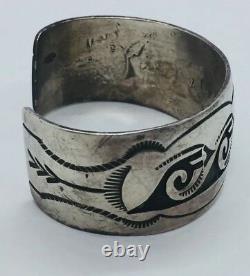Vintage Hopi Native American Sterling Silver Wave Hand Made Cuff Bracelet