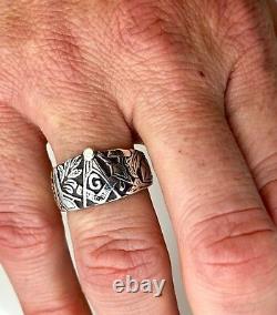 Vintage Inspired Masonic Ring 10 925 Sterling Silver Made in USA by a PM