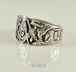 Vintage Inspired Masonic Ring 10 925 Sterling Silver Made in USA by a PM