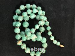 Vintage Jade Necklace Hand Made Sterling Silver Beeds 23 1/2 long