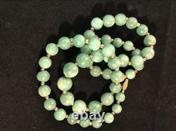 Vintage Jade Necklace Hand Made Sterling Silver Beeds 23 1/2 long
