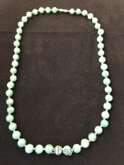 Vintage Jade Necklace Hand Made Sterling Silver Beeds 23 1/2 long